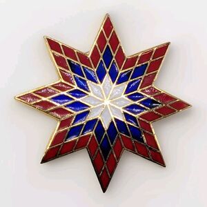 Star Shaped Enameled Quilt Pin Red White Blue 1985 Imagine That